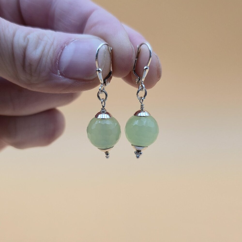 Sterling Silver Faceted Chrysoprase Stone Earrings A5168